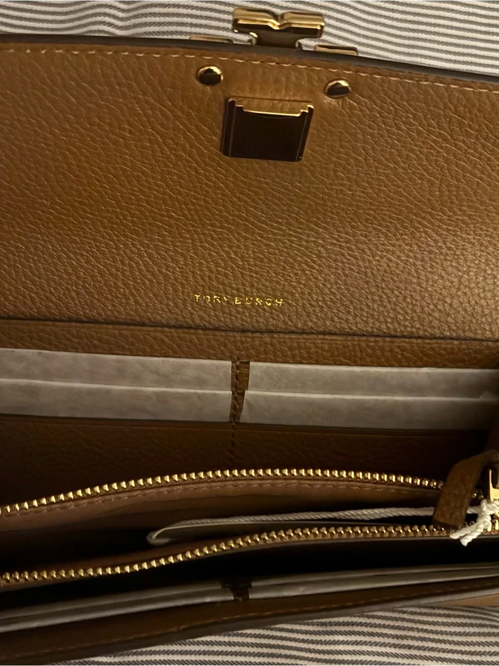Tory Burch Chestnut Brown Leather Crossbody with Gold Logo